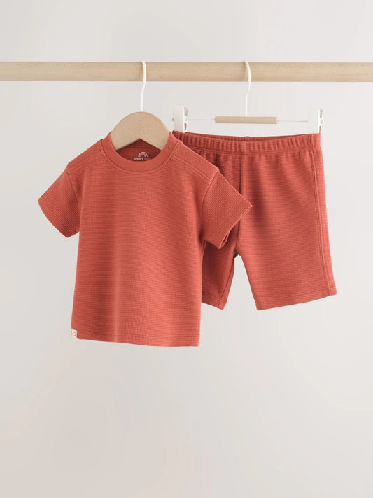 |BabyBoy| Conjunto De Blusa e Shorts Marrom Ferrugem Para Bebê (0 meses a 2 anos)