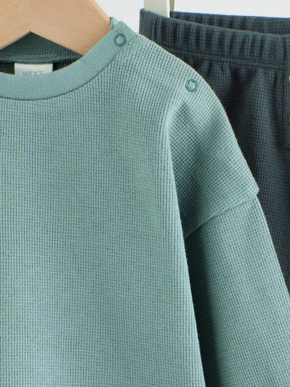 |BabyBoy| Conjunto Infantil Verde Com Blusa De Manga Comprida e Shorts (0 meses a 2 anos)