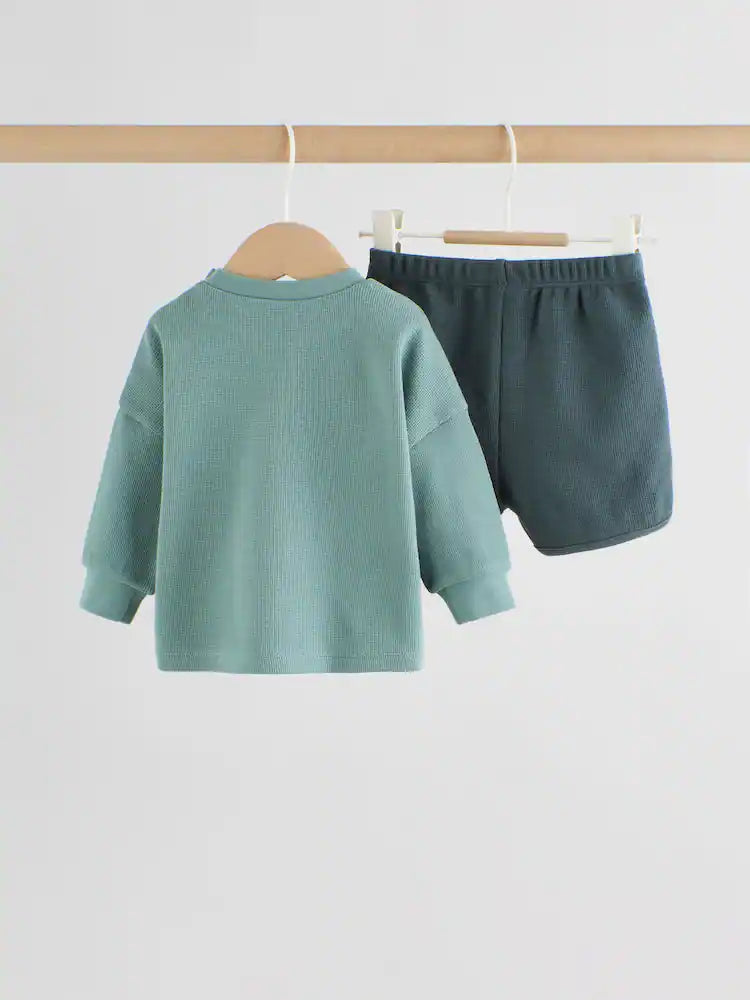 |BabyBoy| Conjunto Infantil Verde Com Blusa De Manga Comprida e Shorts (0 meses a 2 anos)