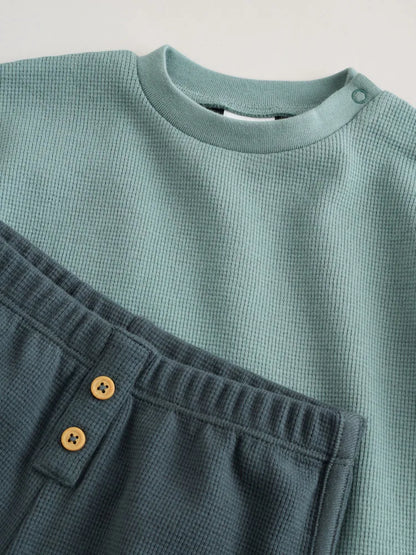 |BabyBoy| Conjunto Infantil Verde Com Blusa De Manga Comprida e Shorts (0 meses a 2 anos)