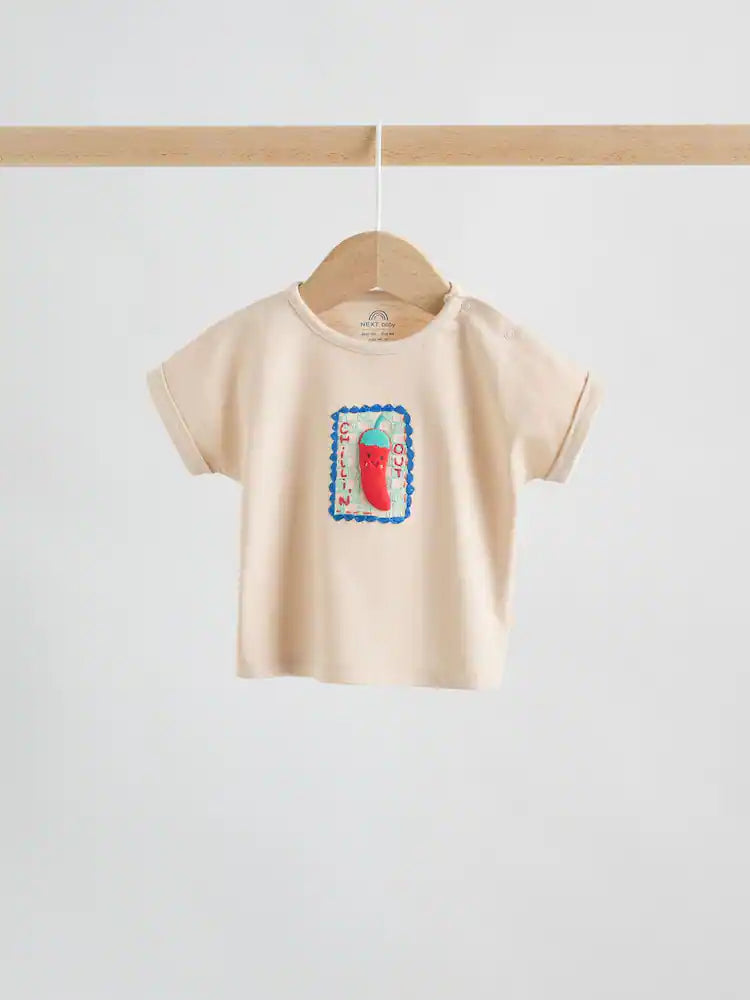 |BabyBoy| Conjunto Infantil Com Blusa e Shorts Estampados Com Pimentas Em Tons Neutros (0 meses a 2 anos)