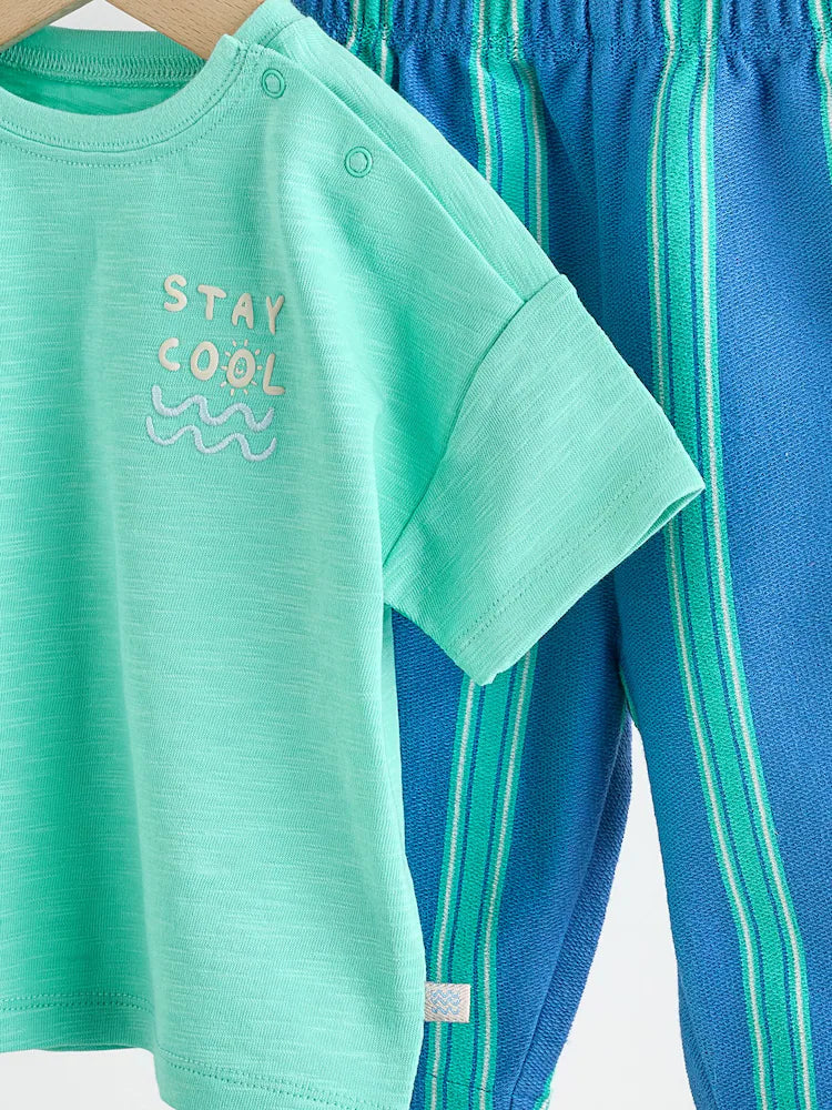 |BabyBoy| Conjunto De Blusa e Calça Listradas Em Verde e Azul Para Bebês (0 meses a 2 anos)