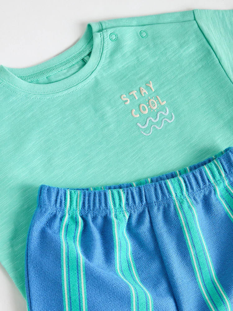 |BabyBoy| Conjunto De Blusa e Calça Listradas Em Verde e Azul Para Bebês (0 meses a 2 anos)