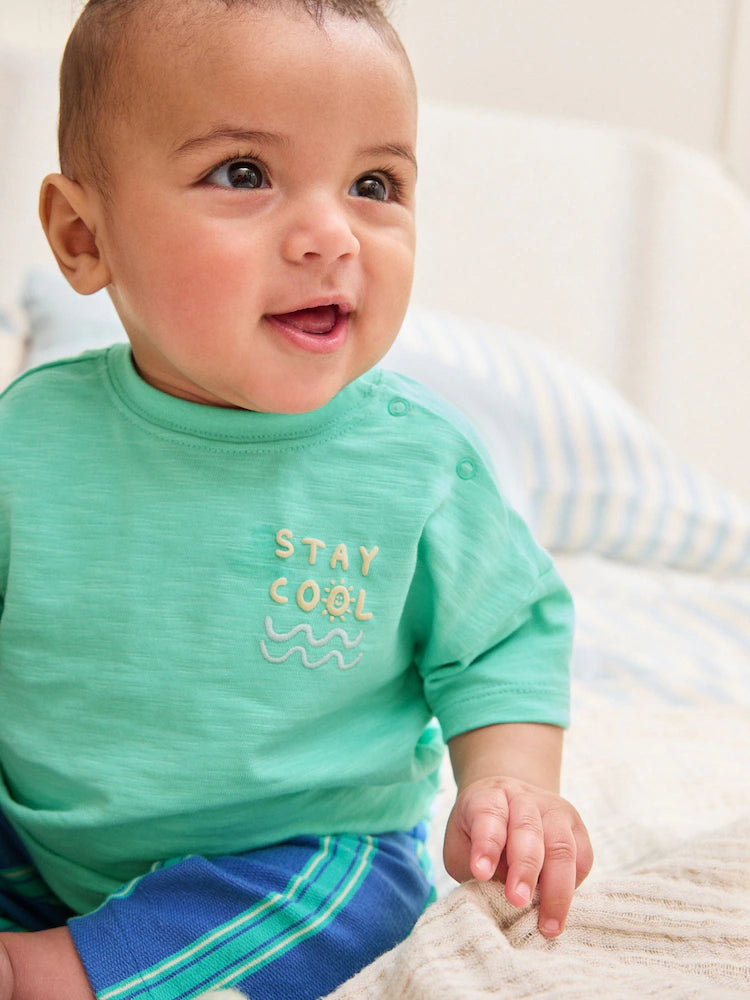 |BabyBoy| Conjunto De Blusa e Calça Listradas Em Verde e Azul Para Bebês (0 meses a 2 anos)