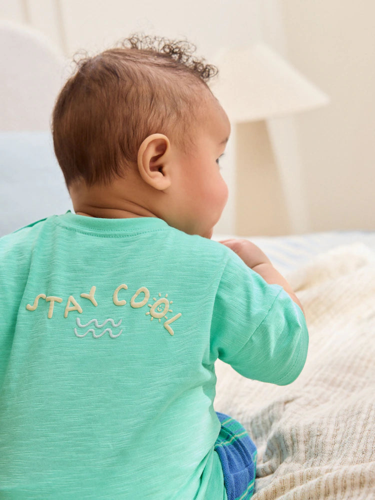|BabyBoy| Conjunto De Blusa e Calça Listradas Em Verde e Azul Para Bebês (0 meses a 2 anos)
