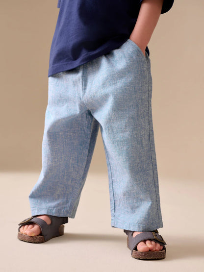 |Boy| Calças De Linho Misto Azul Chambray De Corte Amplo (3 meses a 7 anos)