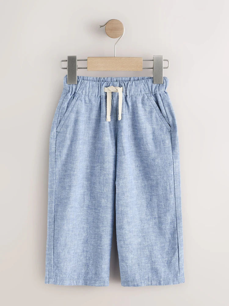 |Boy| Calças De Linho Misto Azul Chambray De Corte Amplo (3 meses a 7 anos)