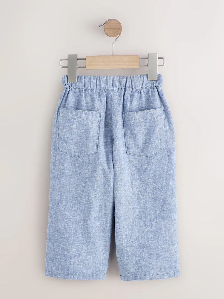 |Boy| Calças De Linho Misto Azul Chambray De Corte Amplo (3 meses a 7 anos)