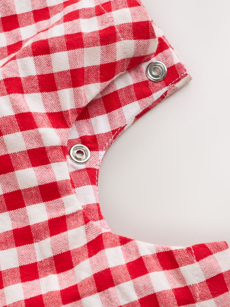|BabyGirl| Conjunto De 2 Peças Para Bebê: Jardineira e Bodies Com Estampa Xadrez Vichy Vermelho (0 meses a 2 anos)