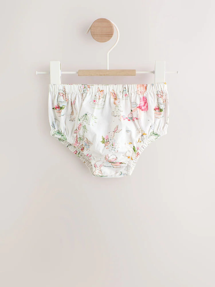 |BabyGirl| Conjunto De Vestido e Calcinha De Bebê Em Tecido Branco Com Estampa De Personagens (2 peças, de 0 meses a 2 anos)
