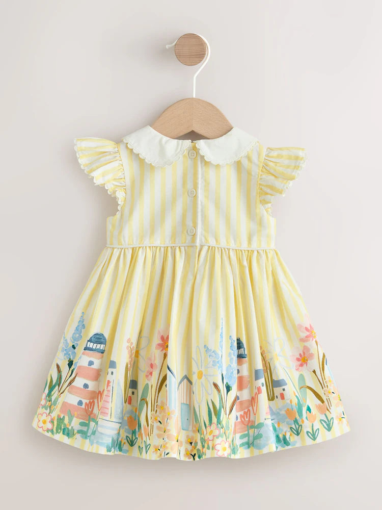 |BabyGirl| Vestido de Bebê em Tecido Yellow Scene (0 meses a 2 anos)