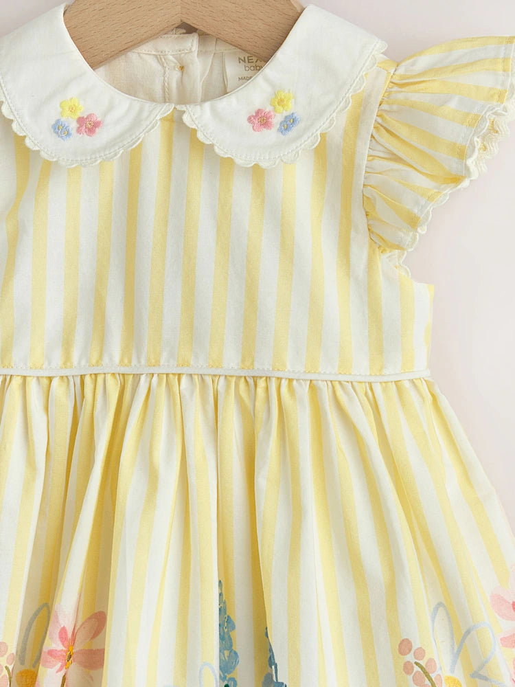 |BabyGirl| Vestido de Bebê em Tecido Yellow Scene (0 meses a 2 anos)