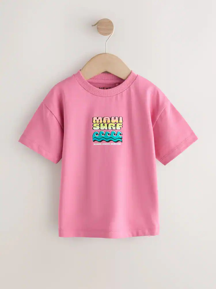 |Boy| Camiseta Rosa De Manga Curta Com Estampa De Prancha De Surf Nas Costas (3 meses a 7 anos)