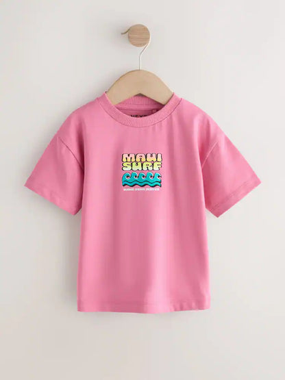 |Boy| Camiseta Rosa De Manga Curta Com Estampa De Prancha De Surf Nas Costas (3 meses a 7 anos)