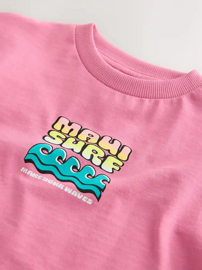 |Boy| Camiseta Rosa De Manga Curta Com Estampa De Prancha De Surf Nas Costas (3 meses a 7 anos)
