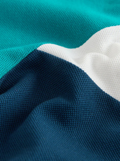 |Boy| Camiseta De Manga Curta Com Blocos De Dores Em Azul Marinho, Azul e Amarelo (3 meses a 7 anos)