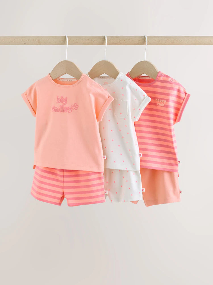 |BabyGirl| Conjunto De Bebê Rosa Com Blusa De Manga Curta e Shorts Com Slogan, 6 Peças (0 meses a 2 anos)