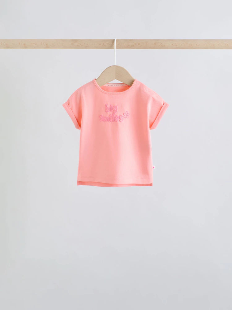 |BabyGirl| Conjunto De Bebê Rosa Com Blusa De Manga Curta e Shorts Com Slogan, 6 Peças (0 meses a 2 anos)