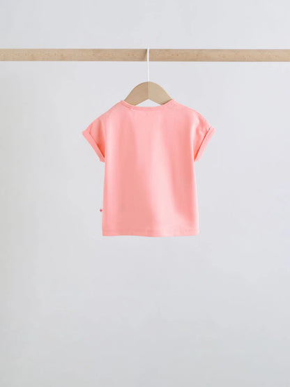 |BabyGirl| Conjunto De Bebê Rosa Com Blusa De Manga Curta e Shorts Com Slogan, 6 Peças (0 meses a 2 anos)