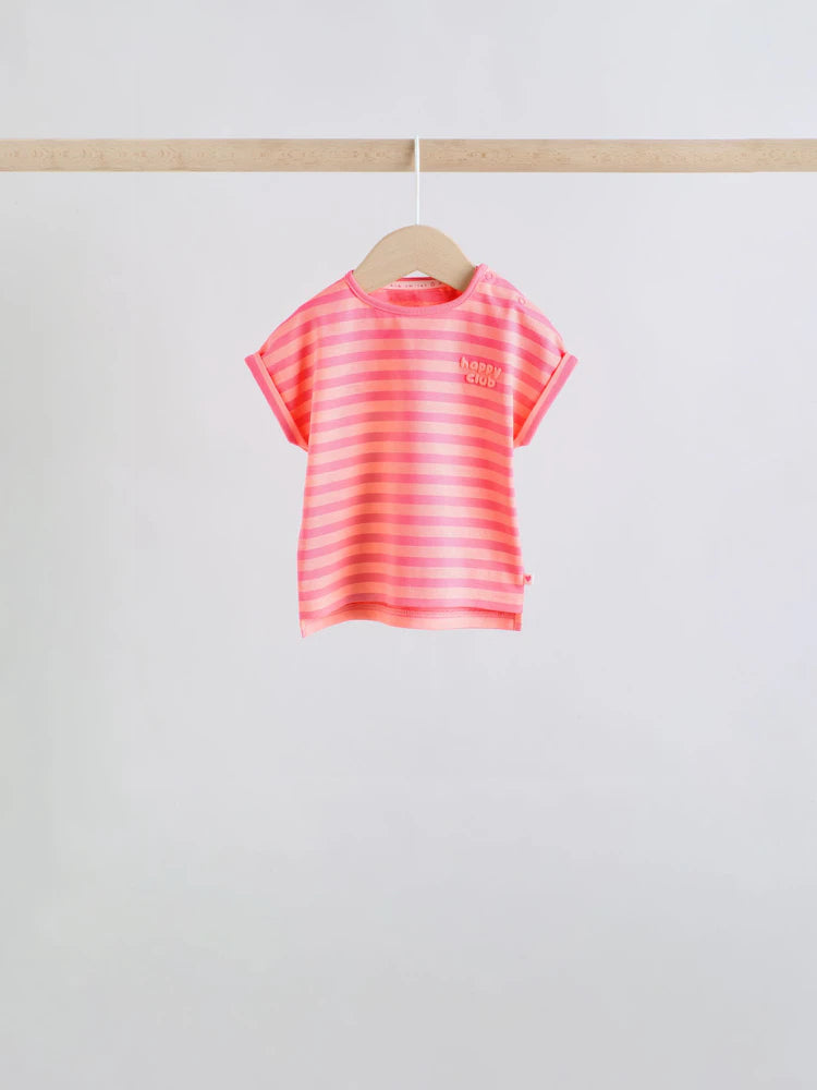 |BabyGirl| Conjunto De Bebê Rosa Com Blusa De Manga Curta e Shorts Com Slogan, 6 Peças (0 meses a 2 anos)