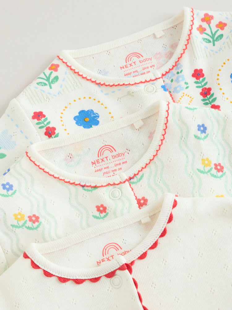|BabyGirl| Conjunto De 3 Macacões Para Bebês Nas Cores Vermelho, Branco e Azul Marinho (0 meses a 3 anos)