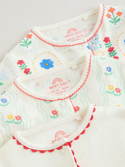 |BabyGirl| Conjunto De 3 Macacões Para Bebês Nas Cores Vermelho, Branco e Azul Marinho (0 meses a 3 anos)