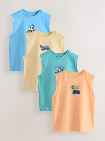 |Boy| Conjunto De 4 Regatas Nas Cores Pêssego/Azul/Verde/Laranja (3-16 anos)