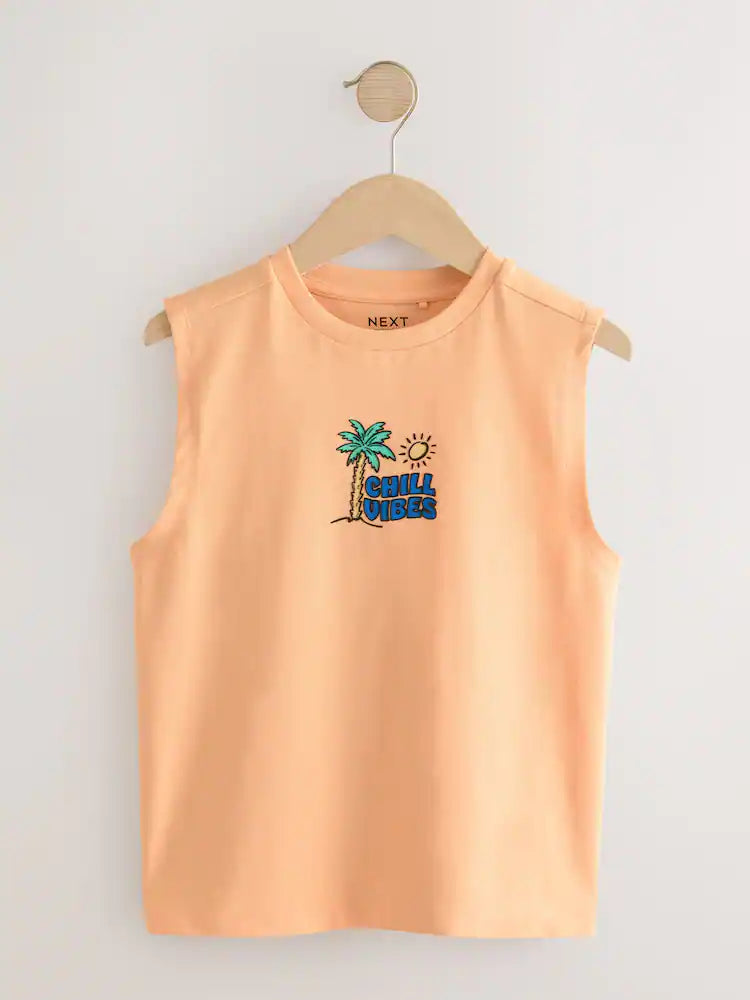 |Boy| Conjunto De 4 Regatas Nas Cores Pêssego/Azul/Verde/Laranja (3-16 anos)