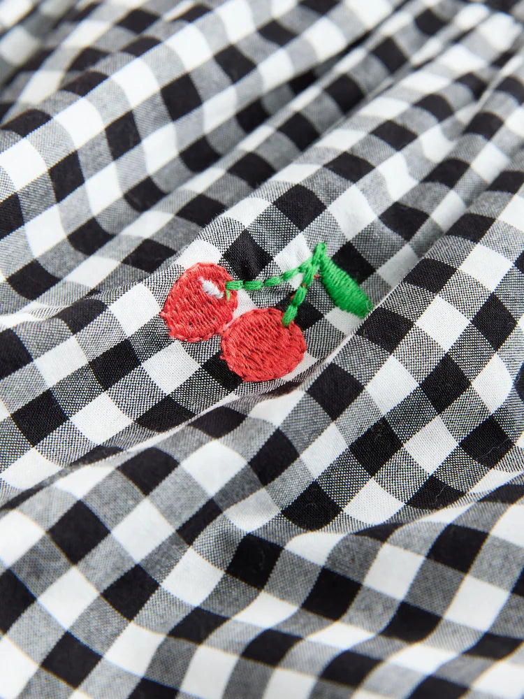 |Girl| Macacão Curto Sem Mangas Xadrez Preto e Branco (3 meses a 7 anos)