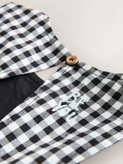 |Girl| Macacão Curto Sem Mangas Xadrez Preto e Branco (3 meses a 7 anos)