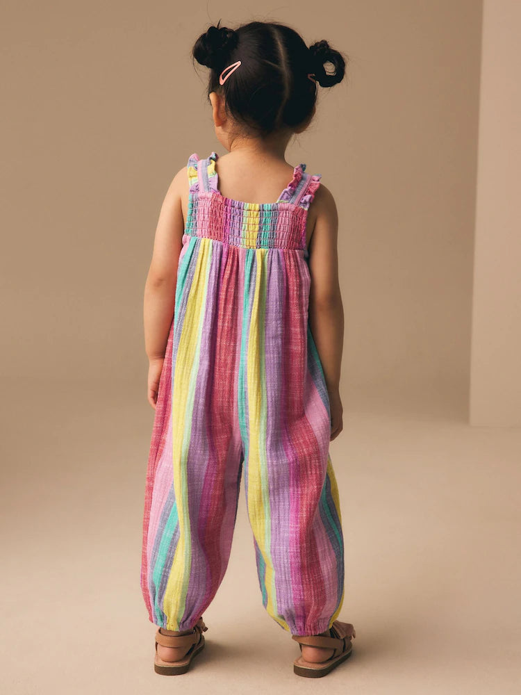 |Girl| Macacão Com Alças e Listras Do Arco-íris (3 meses a 7 anos)