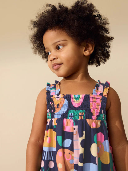 |Girl| Macacão Curto Com Alças e Estampa De Maçãs Arco-íris Em Ric Rac (3 meses a 7 anos)