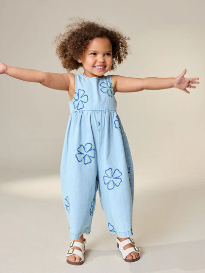 |Girl| Macacão Curto Azul Floral Sem Mangas (3 meses a 7 anos)