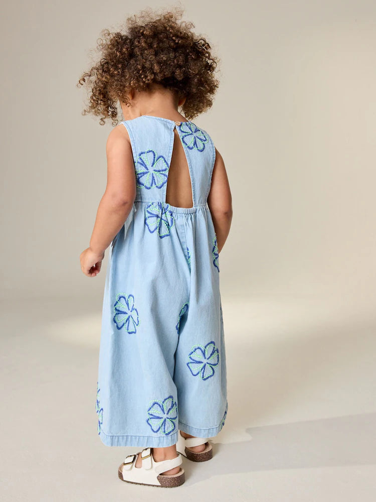 |Girl| Macacão Curto Azul Floral Sem Mangas (3 meses a 7 anos)
