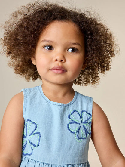 |Girl| Macacão Curto Azul Floral Sem Mangas (3 meses a 7 anos)