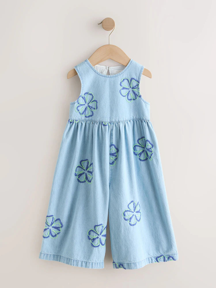 |Girl| Macacão Curto Azul Floral Sem Mangas (3 meses a 7 anos)