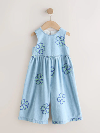 |Girl| Macacão Curto Azul Floral Sem Mangas (3 meses a 7 anos)
