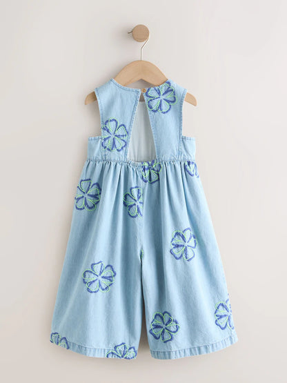 |Girl| Macacão Curto Azul Floral Sem Mangas (3 meses a 7 anos)