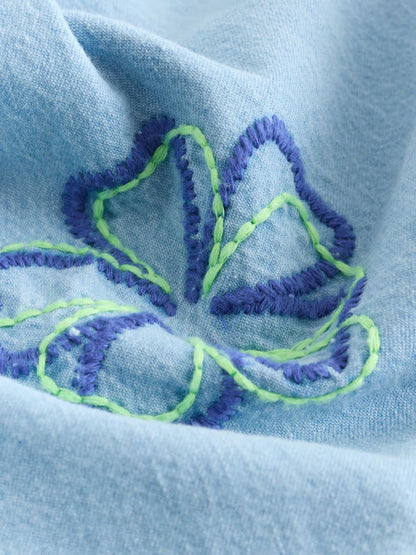 |Girl| Macacão Curto Azul Floral Sem Mangas (3 meses a 7 anos)