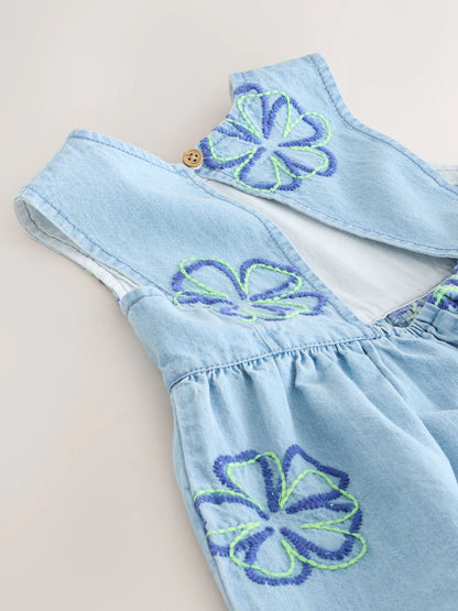 |Girl| Macacão Curto Azul Floral Sem Mangas (3 meses a 7 anos)