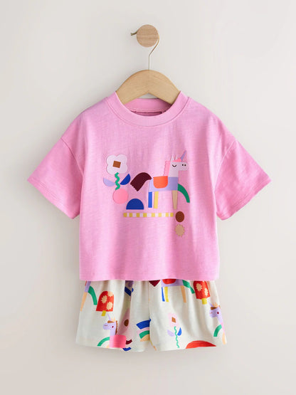 |Girl| Conjunto De Blusa e Shorts De Unicórnio (2 peças, tamanhos de 3 meses a 7 anos)