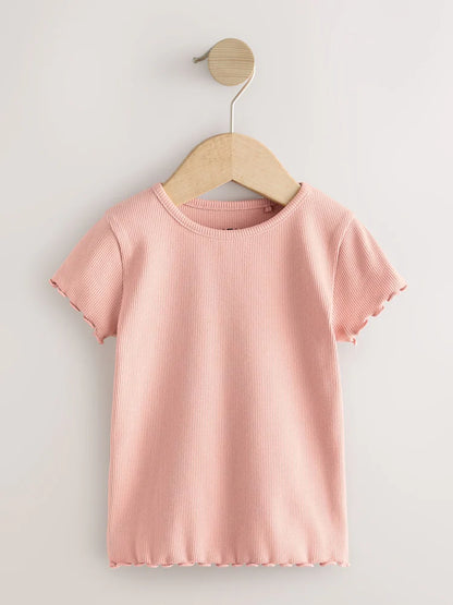 |Girl| Conjunto Com 5 Camisetas Caneladas Neutras De Manga Curta (3 meses a 7 anos)