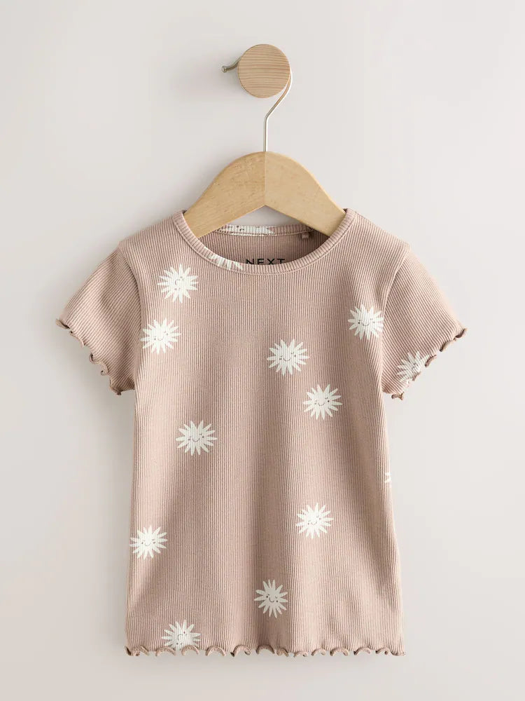 |Girl| Conjunto Com 5 Camisetas Caneladas Neutras De Manga Curta (3 meses a 7 anos)