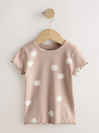 |Girl| Conjunto Com 5 Camisetas Caneladas Neutras De Manga Curta (3 meses a 7 anos)