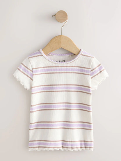 |Girl| Conjunto Com 5 Camisetas Caneladas Neutras De Manga Curta (3 meses a 7 anos)