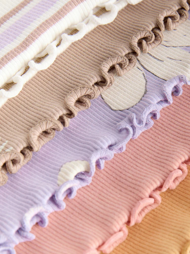 |Girl| Conjunto Com 5 Camisetas Caneladas Neutras De Manga Curta (3 meses a 7 anos)