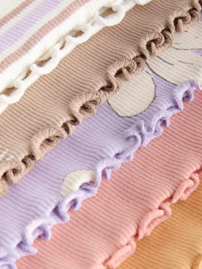 |Girl| Conjunto Com 5 Camisetas Caneladas Neutras De Manga Curta (3 meses a 7 anos)