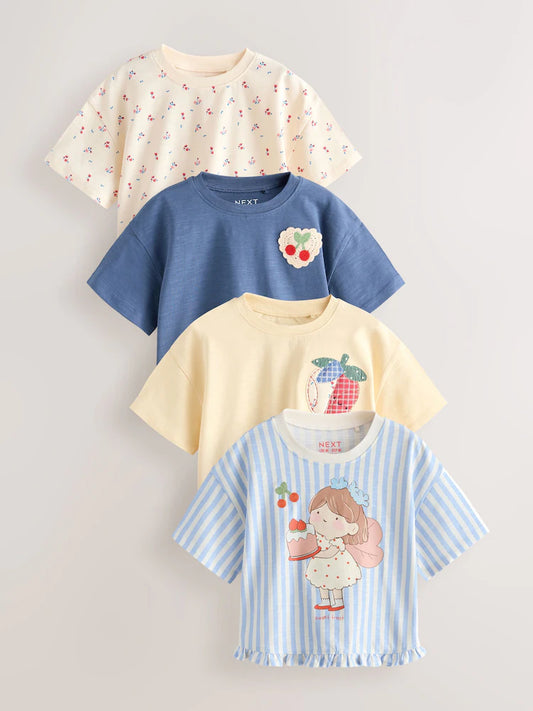|Girl| Conjunto De 4 Camisetas Patchwork Com Estampa De Morango (3 meses a 7 anos)