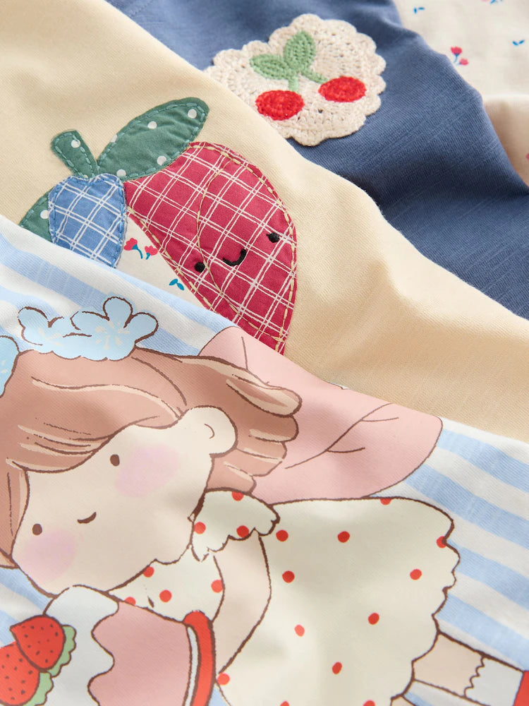 |Girl| Conjunto De 4 Camisetas Patchwork Com Estampa De Morango (3 meses a 7 anos)