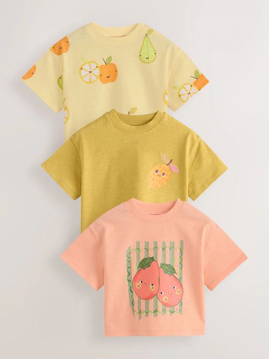 |Girl| Conjunto De 3 Camisetas Verdes Com Estampa De Frutas (3 meses a 7 anos)